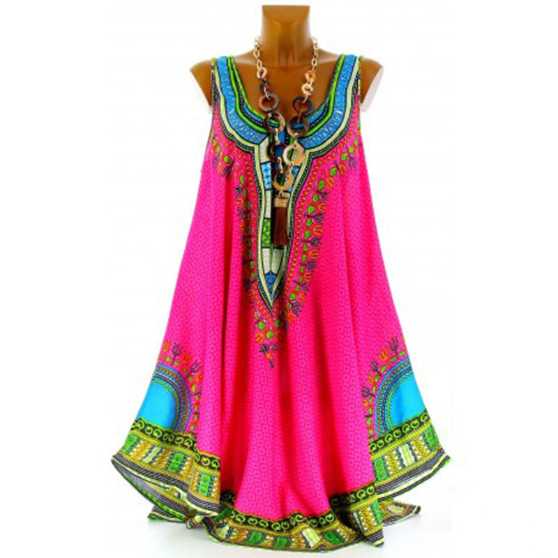 Summer Ethnic Style Loose Large Size Printed Dress