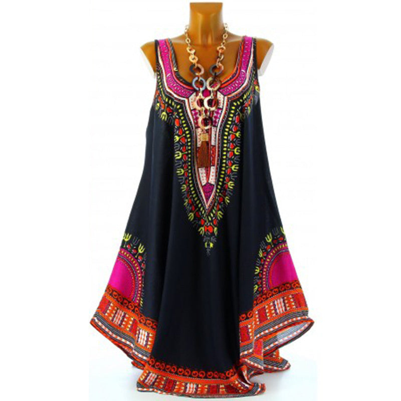 Summer Ethnic Style Loose Large Size Printed Dress
