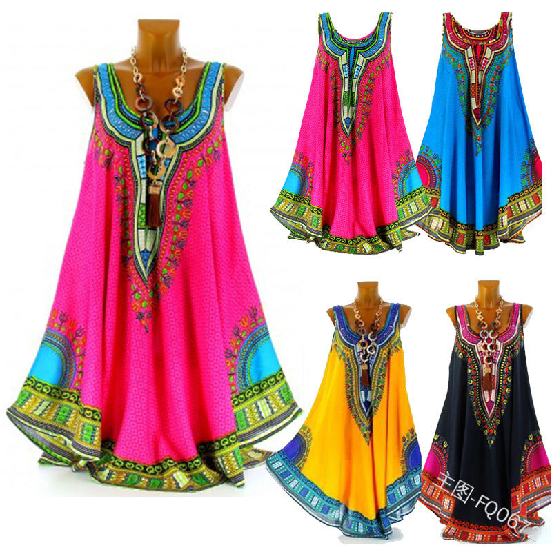 Summer Ethnic Style Loose Large Size Printed Dress