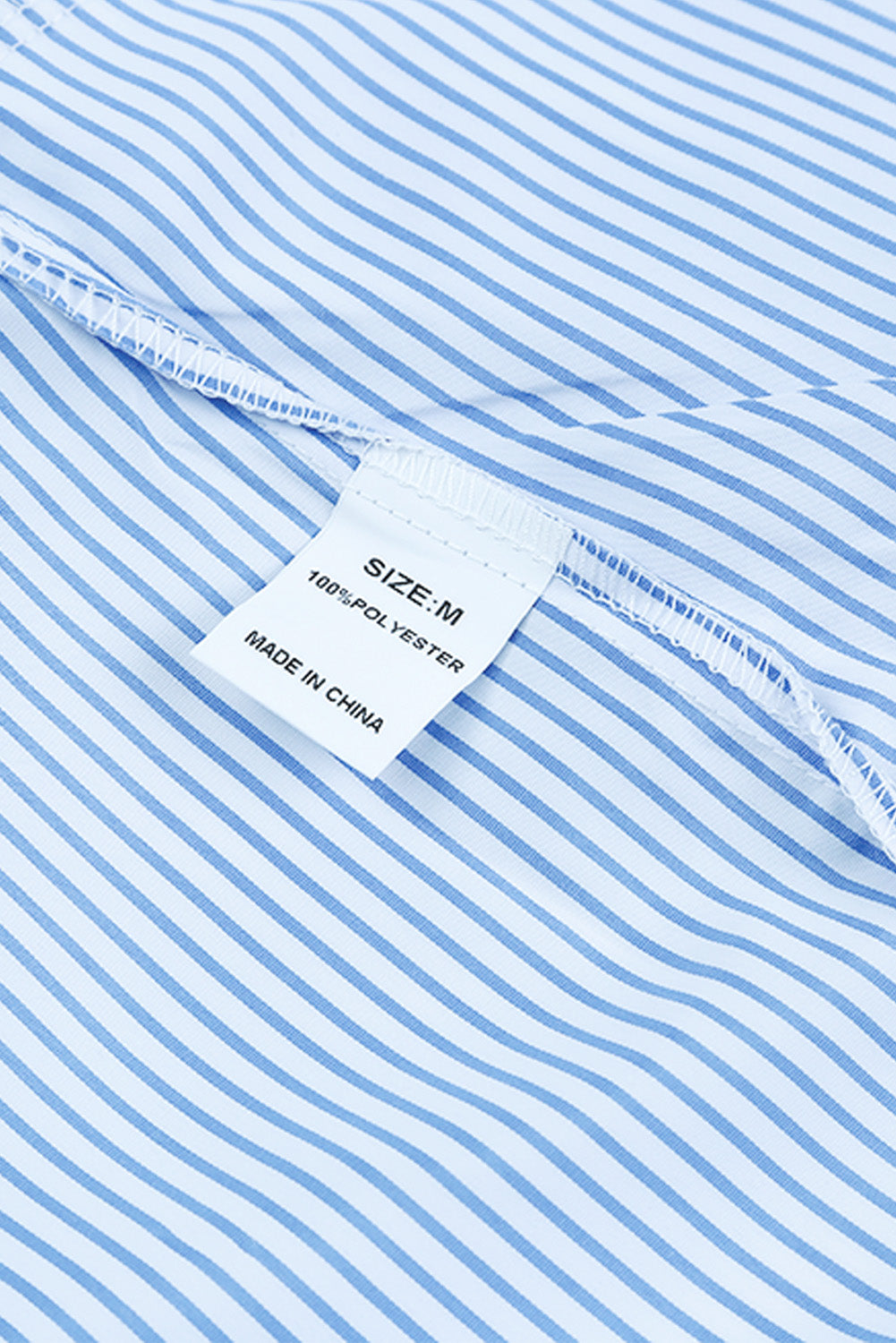 Light Blue Casual Striped Shirred Cuffs Shirt