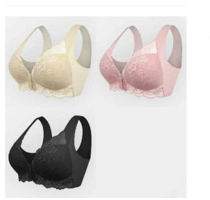 Comfortable Plus Size Backless Bra Lace Push Up Front Closure Bra