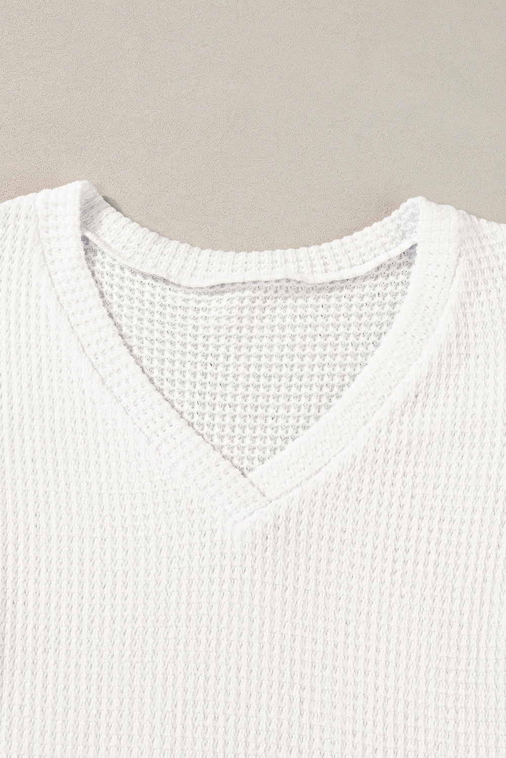 Camel Tulip Sleeve Waffle Knit V Neck T-Shirt