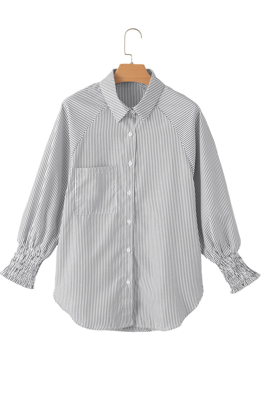 Light Blue Casual Striped Shirred Cuffs Shirt