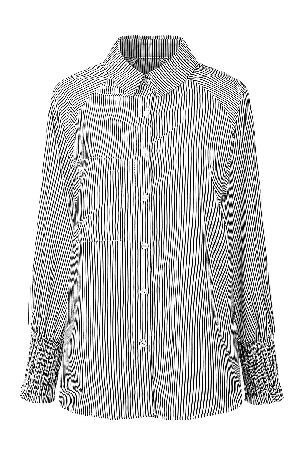 Light Blue Casual Striped Shirred Cuffs Shirt