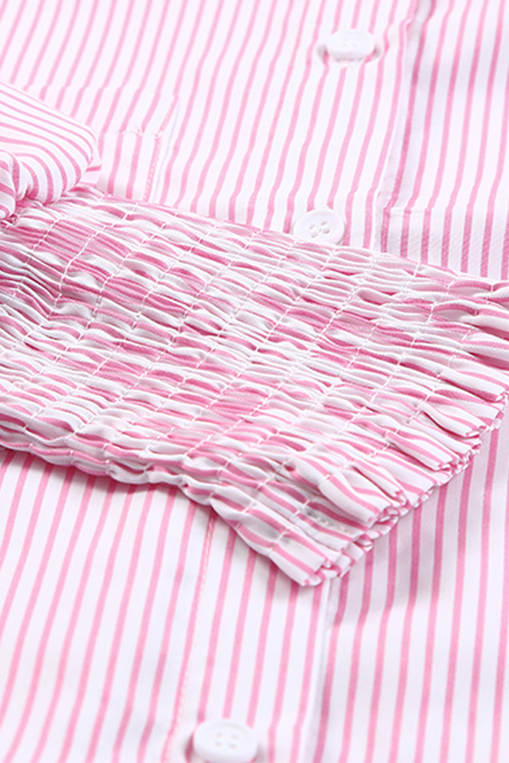 Light Blue Casual Striped Shirred Cuffs Shirt