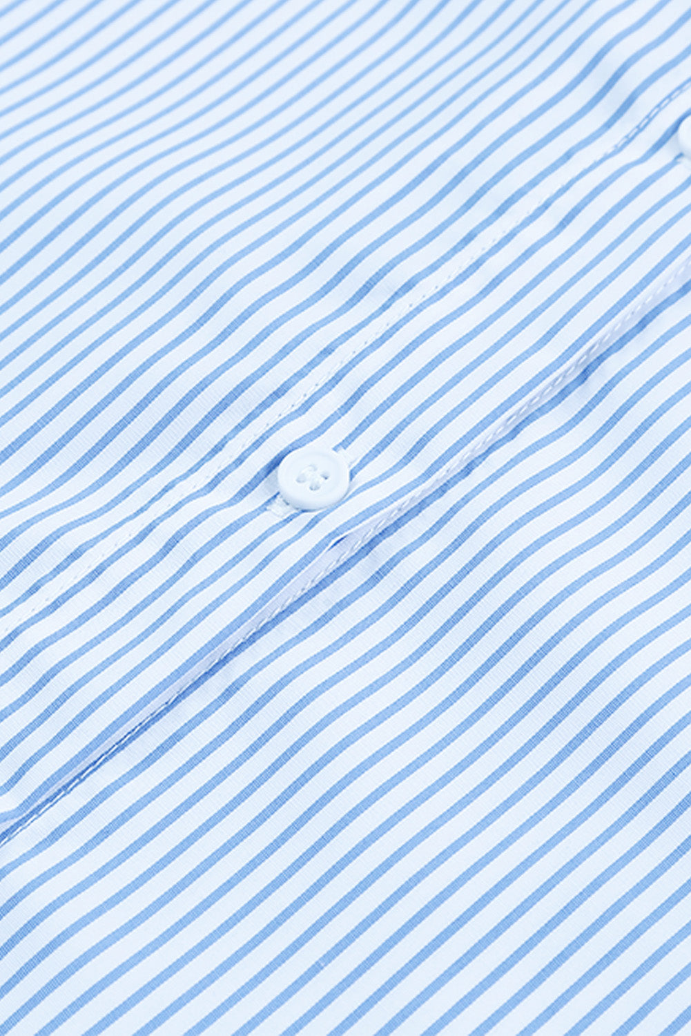 Light Blue Casual Striped Shirred Cuffs Shirt