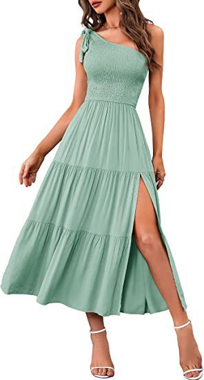 Summer Fashion Women's One-shoulder Pleated Layered Hem Split Dress