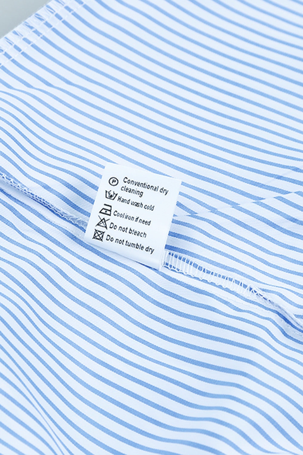 Light Blue Casual Striped Shirred Cuffs Shirt
