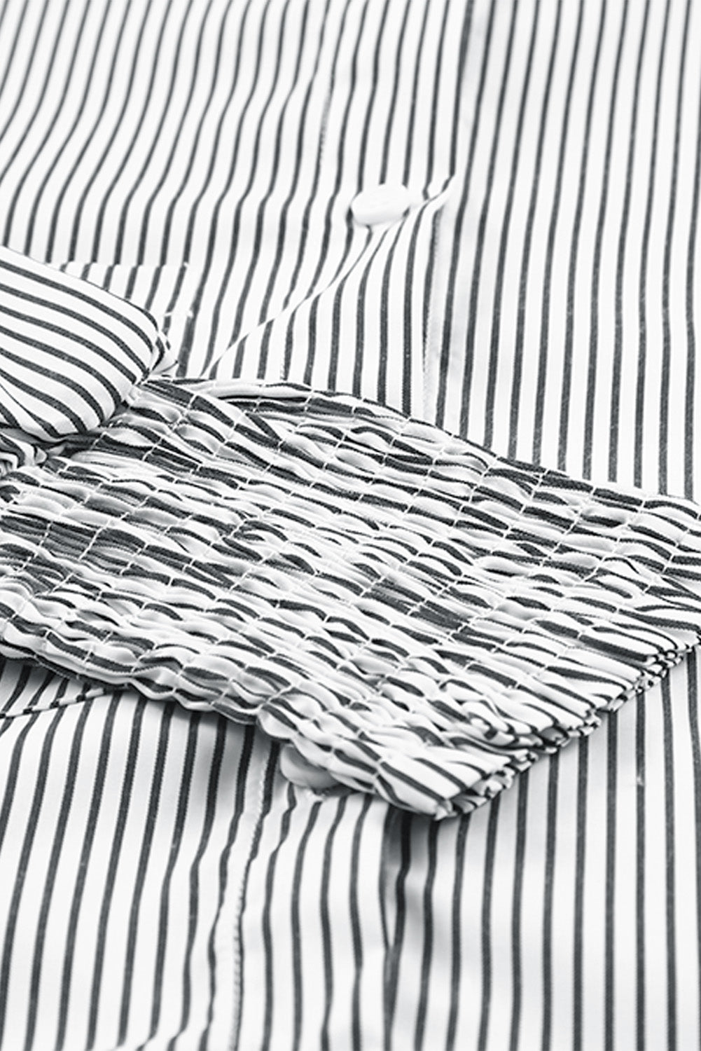 Light Blue Casual Striped Shirred Cuffs Shirt