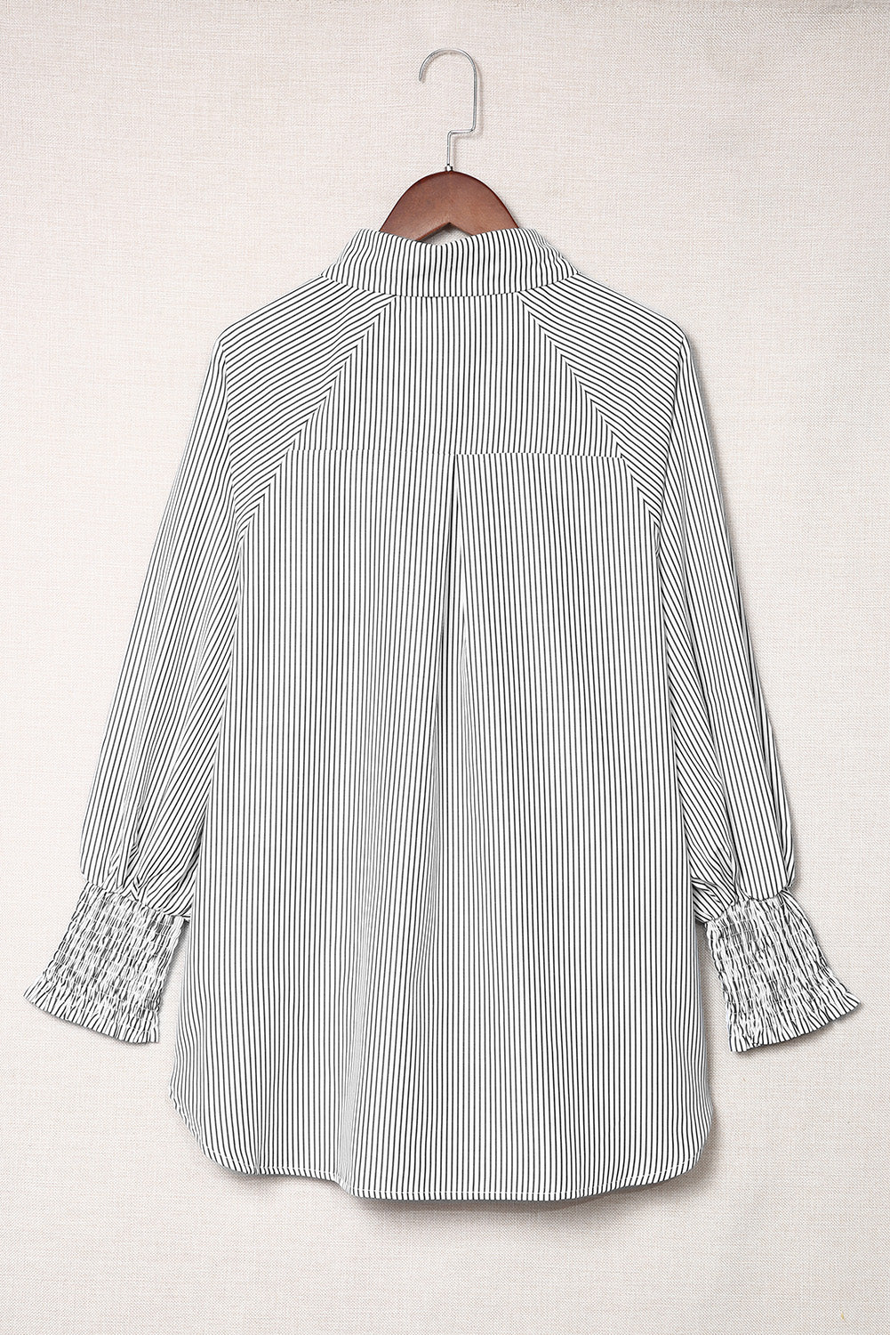 Light Blue Casual Striped Shirred Cuffs Shirt