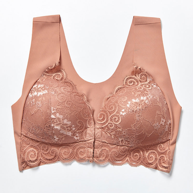 Comfortable Plus Size Backless Bra Lace Push Up Front Closure Bra