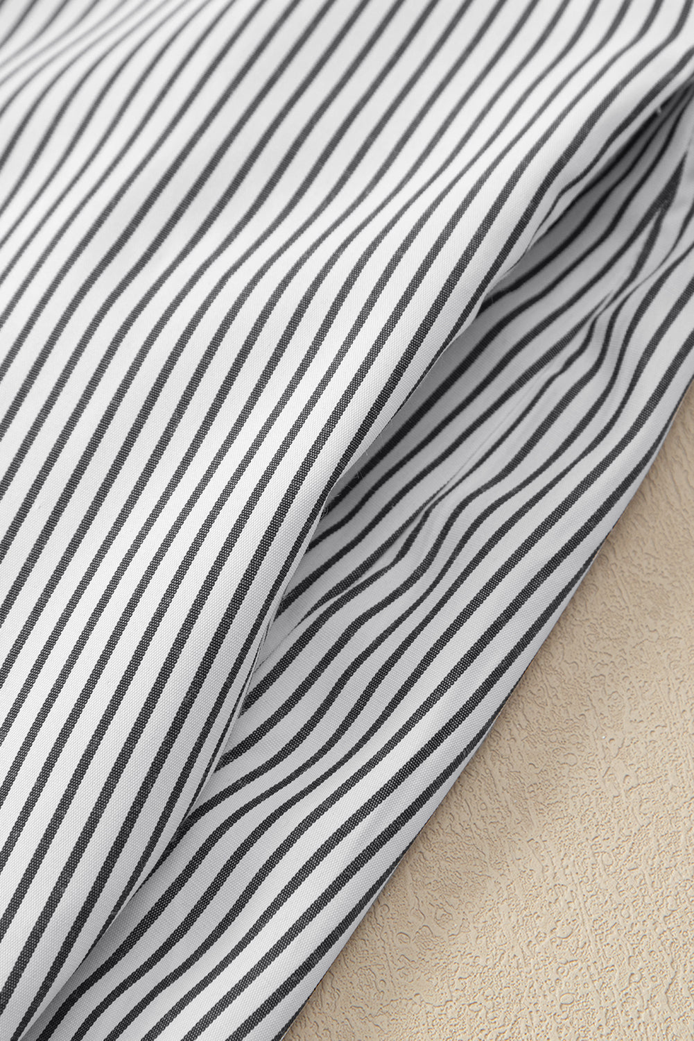 Light Blue Casual Striped Shirred Cuffs Shirt