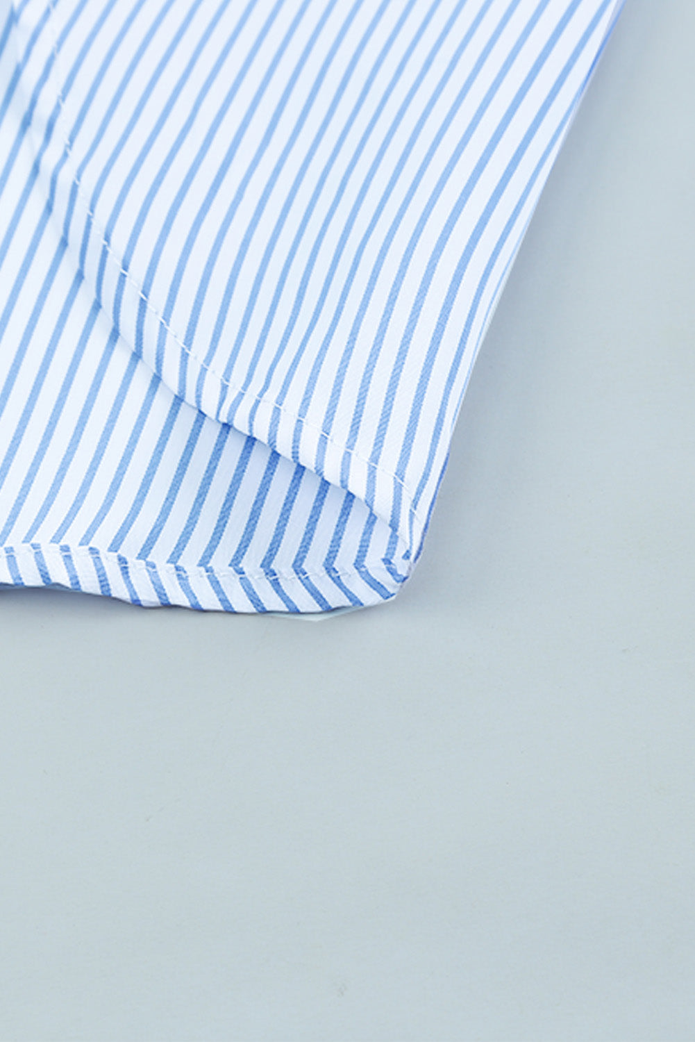 Light Blue Casual Striped Shirred Cuffs Shirt