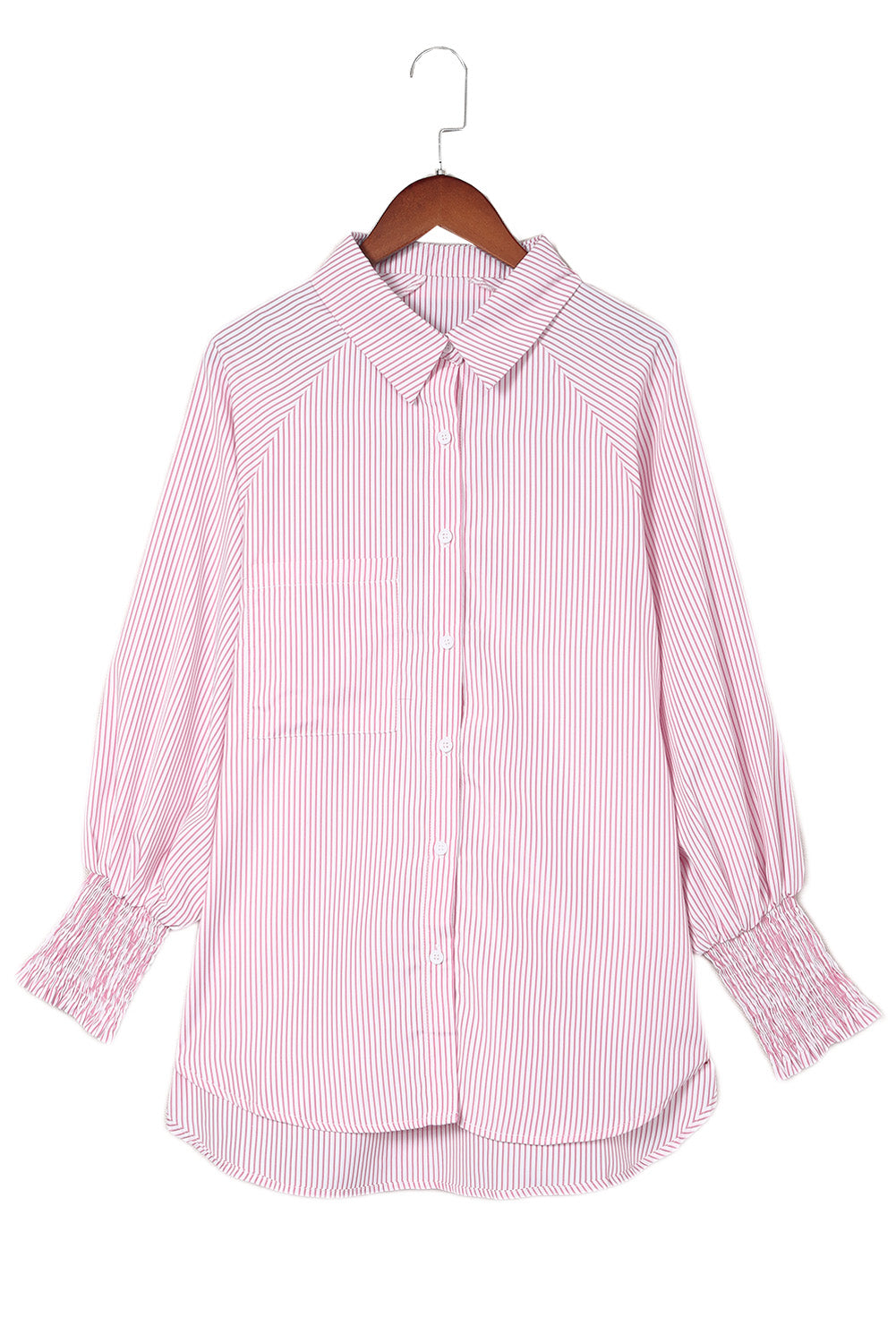Light Blue Casual Striped Shirred Cuffs Shirt