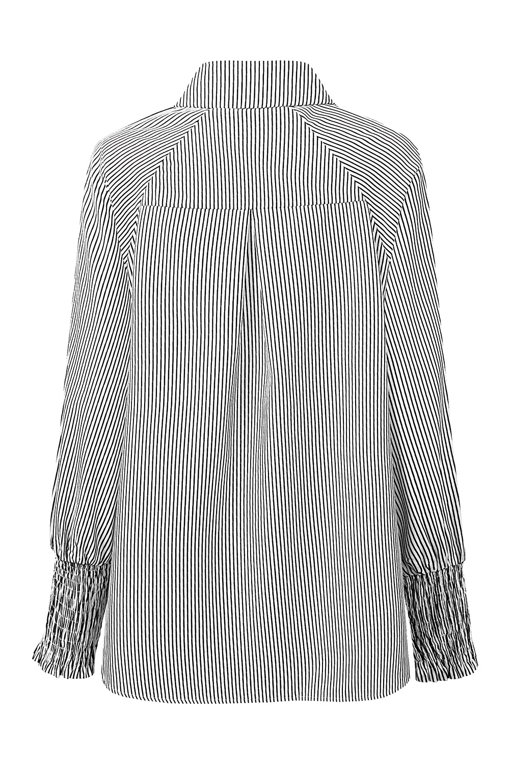 Light Blue Casual Striped Shirred Cuffs Shirt
