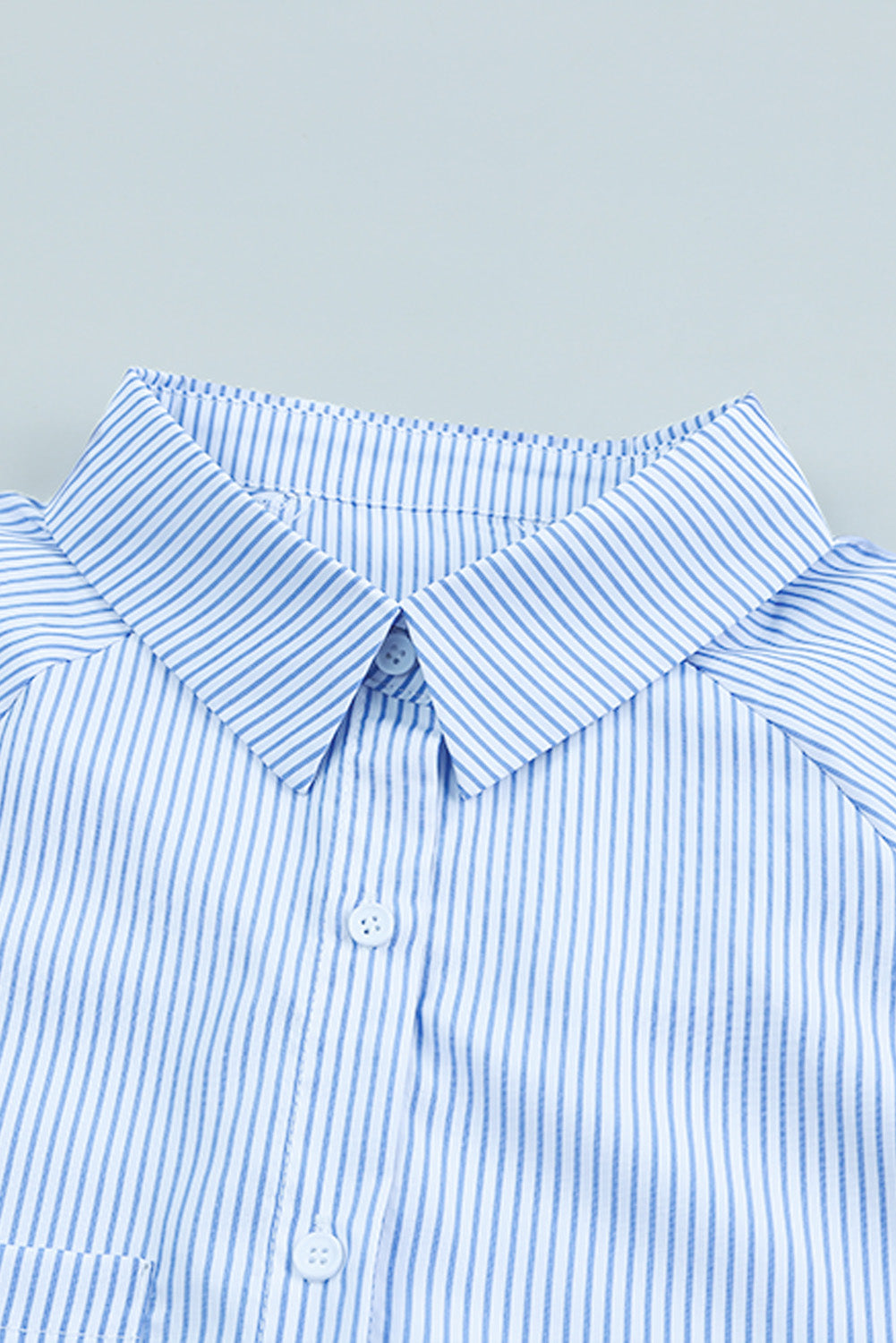 Light Blue Casual Striped Shirred Cuffs Shirt