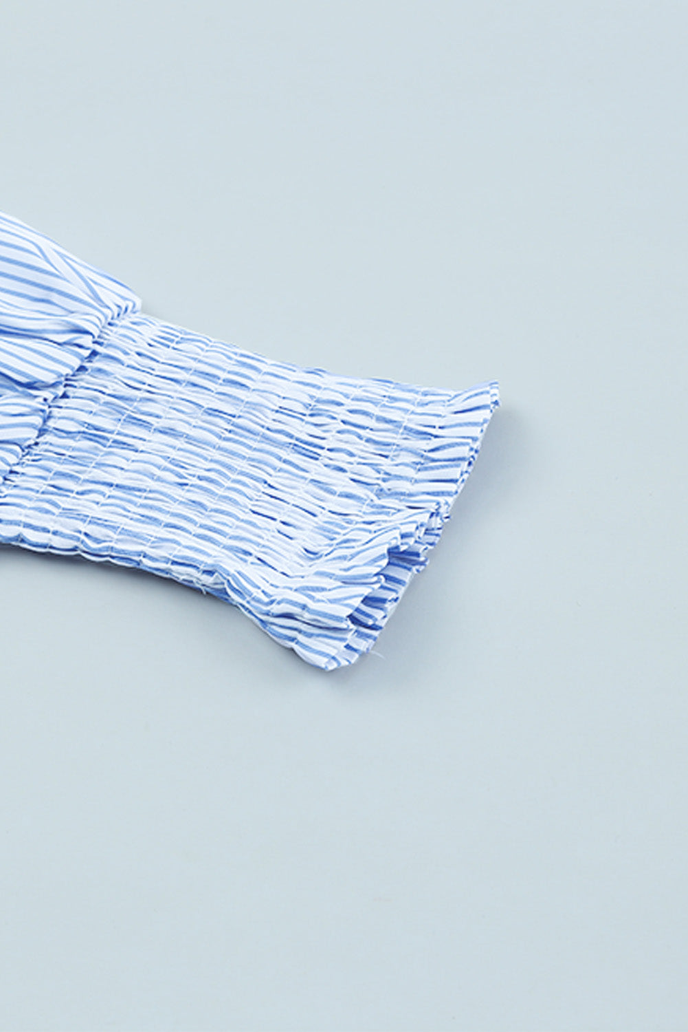 Light Blue Casual Striped Shirred Cuffs Shirt
