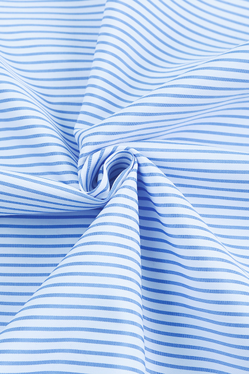 Light Blue Casual Striped Shirred Cuffs Shirt
