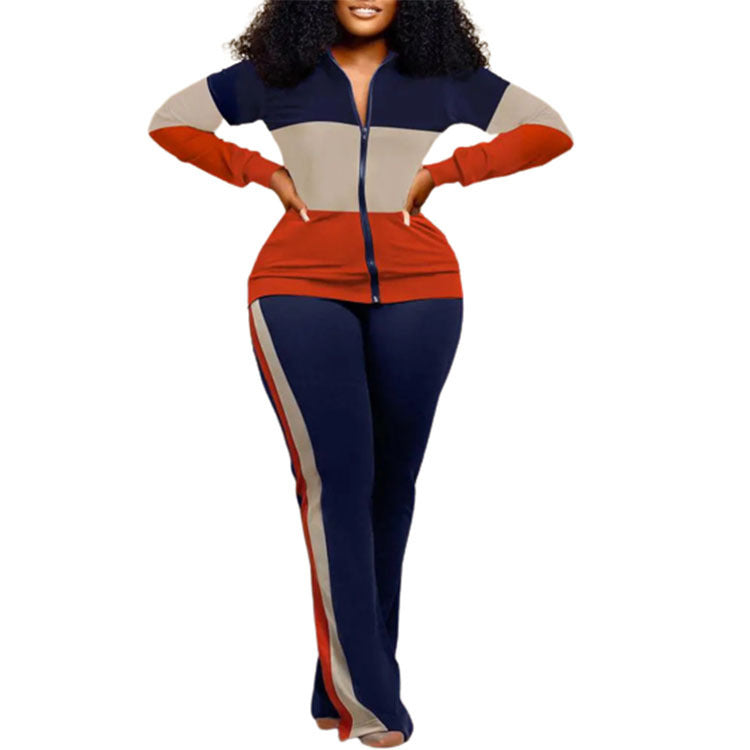 Women Casual Sports Style Zipper Top Sweatpants Two Piece Set