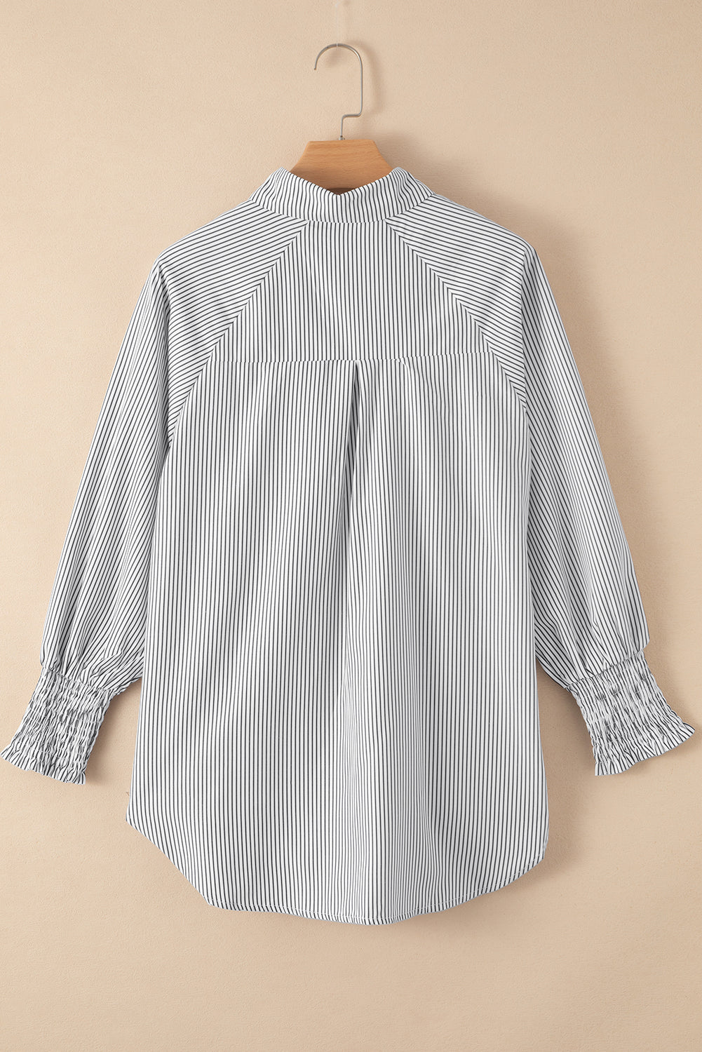Light Blue Casual Striped Shirred Cuffs Shirt
