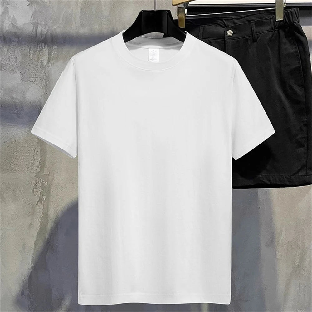Men T Shirt Summer Cotton Tops Women Solid Color Blank O-neck Round Collar Short-Sleeve Couple White Top Tees