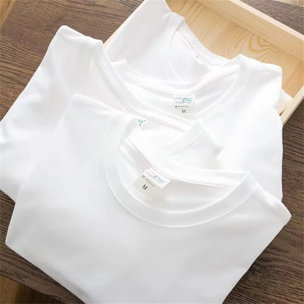 Men T Shirt Summer Cotton Tops Women Solid Color Blank O-neck Round Collar Short-Sleeve Couple White Top Tees