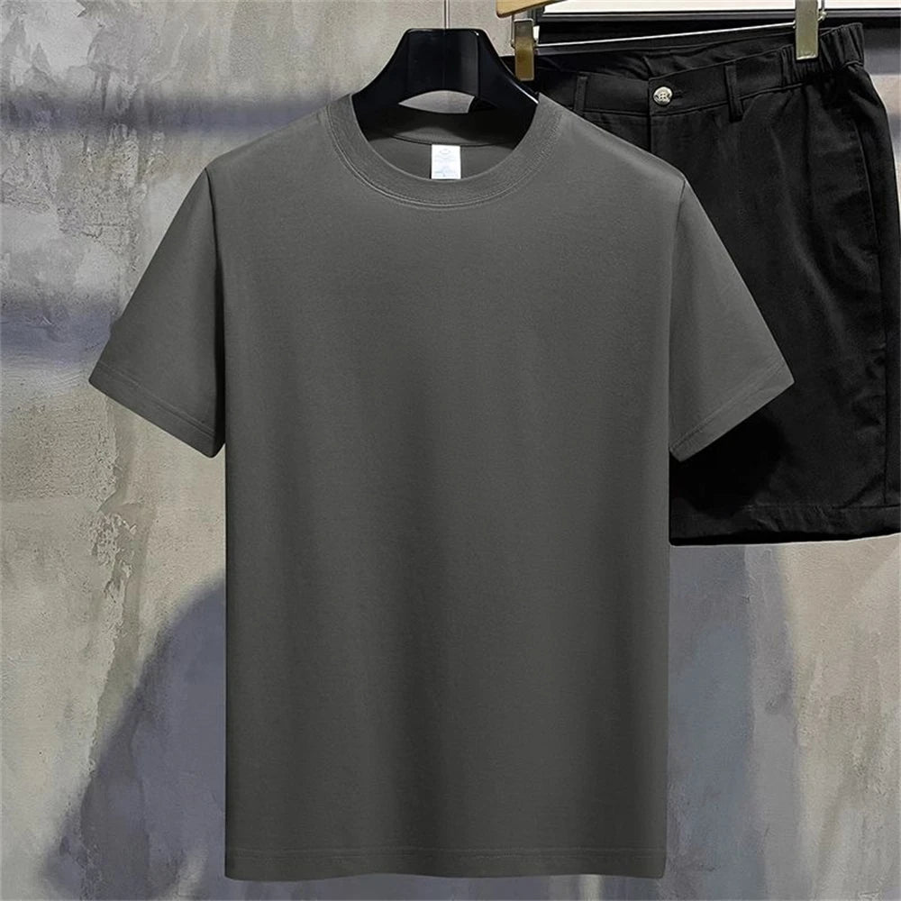Men T Shirt Summer Cotton Tops Women Solid Color Blank O-neck Round Collar Short-Sleeve Couple White Top Tees