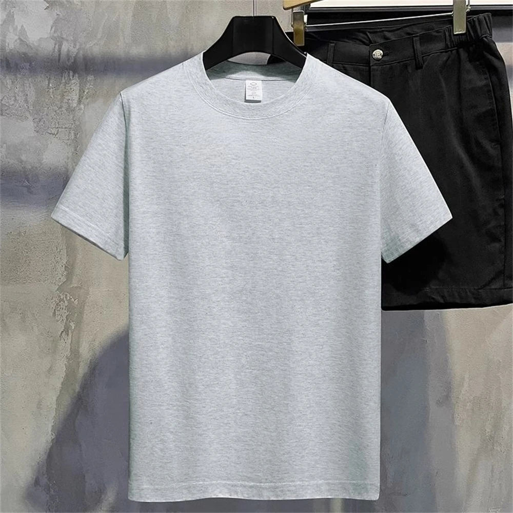 Men T Shirt Summer Cotton Tops Women Solid Color Blank O-neck Round Collar Short-Sleeve Couple White Top Tees