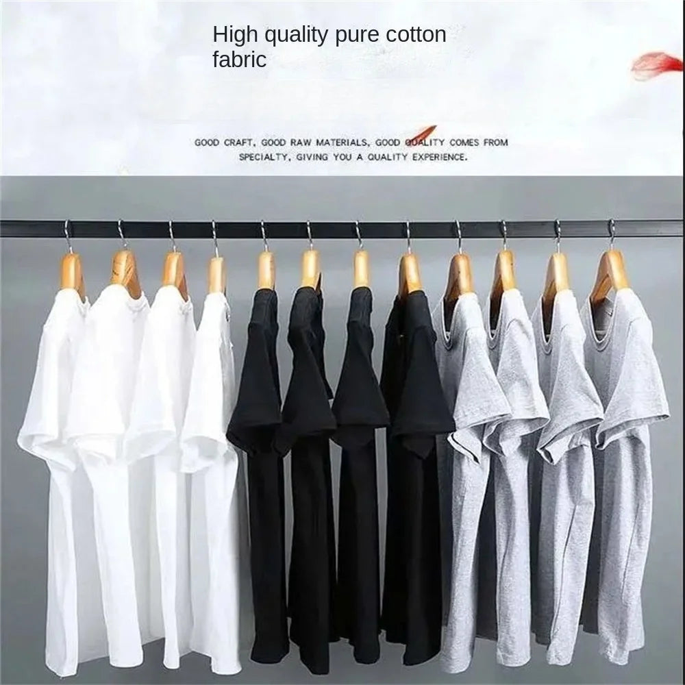 Men T Shirt Summer Cotton Tops Women Solid Color Blank O-neck Round Collar Short-Sleeve Couple White Top Tees