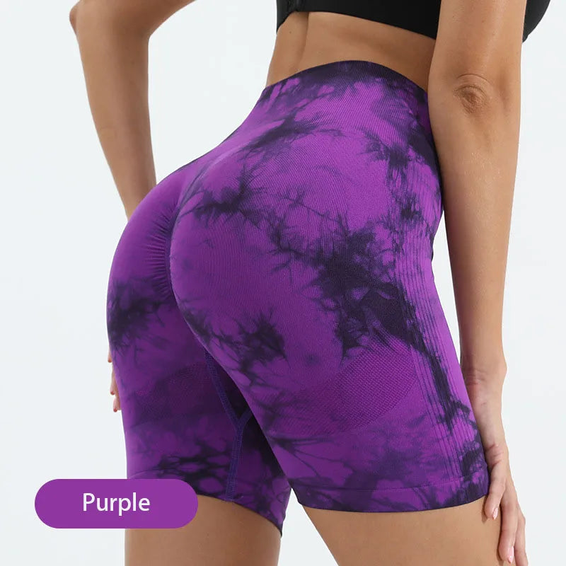 Tie-Dye Yoga Shorts for Women High Elastic Gym Shorts Push Up Sports Shorts Running Workout Fitness Women Short Sports Leggings