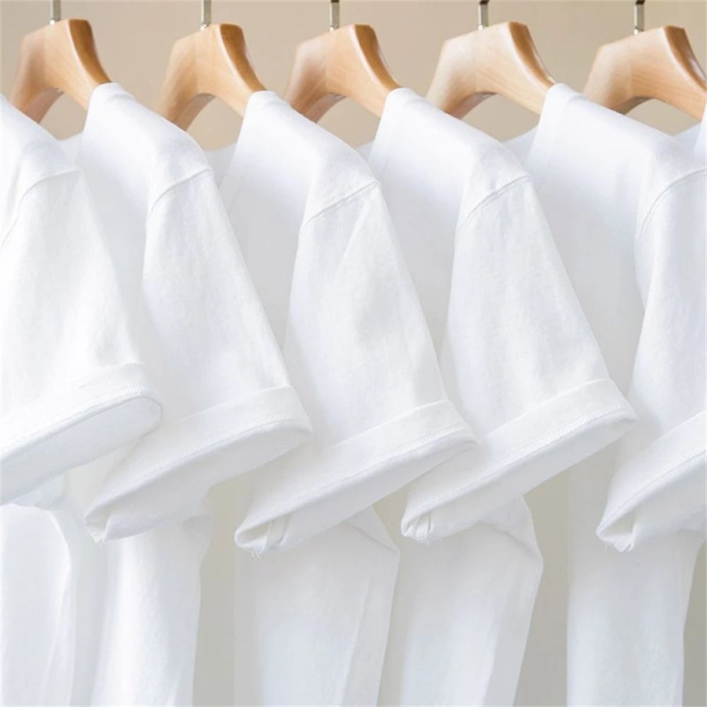 Men T Shirt Summer Cotton Tops Women Solid Color Blank O-neck Round Collar Short-Sleeve Couple White Top Tees
