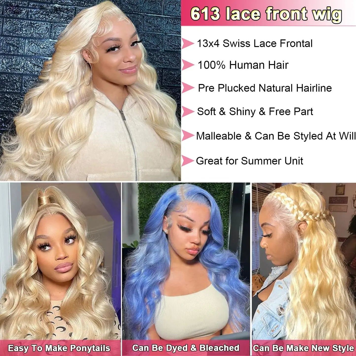 613 Blonde Colored Body Wave Full Frontal HD Transparent 13x4 13x6 Lace Human Hair Wigs Lace Front Wigs For Women 40 46 Inches
