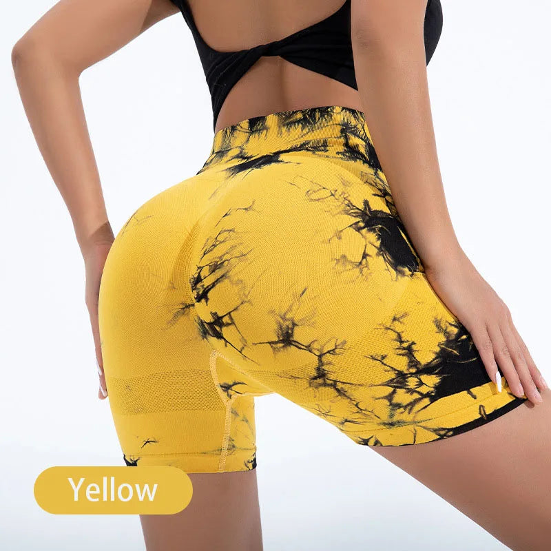 Tie-Dye Yoga Shorts for Women High Elastic Gym Shorts Push Up Sports Shorts Running Workout Fitness Women Short Sports Leggings