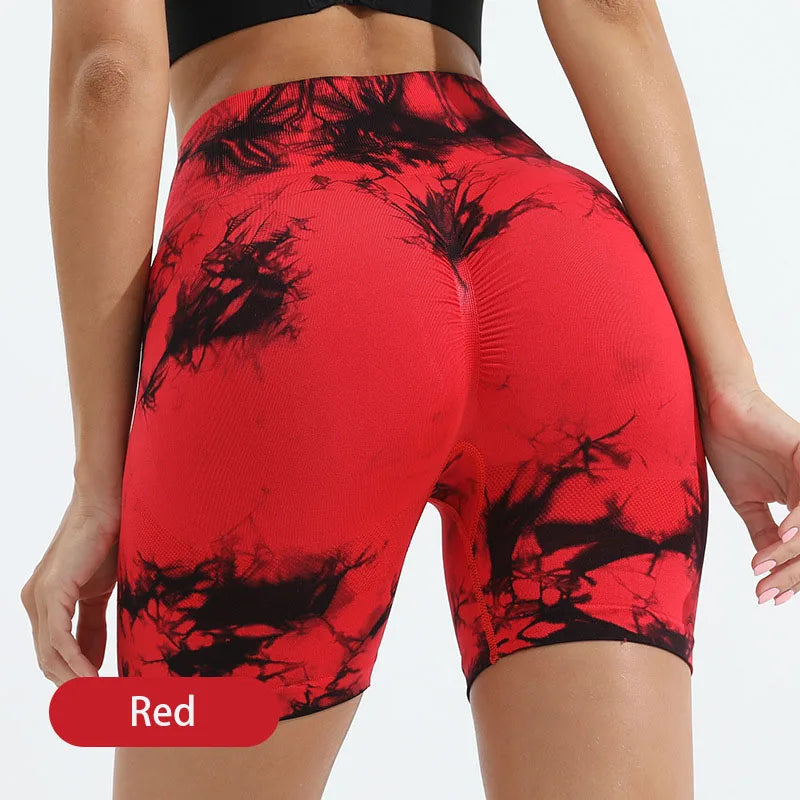 Tie-Dye Yoga Shorts for Women High Elastic Gym Shorts Push Up Sports Shorts Running Workout Fitness Women Short Sports Leggings