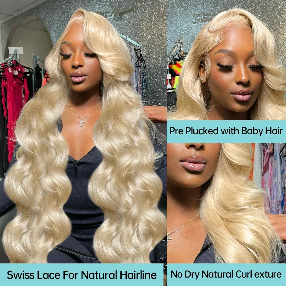613 Blonde Colored Body Wave Full Frontal HD Transparent 13x4 13x6 Lace Human Hair Wigs Lace Front Wigs For Women 40 46 Inches
