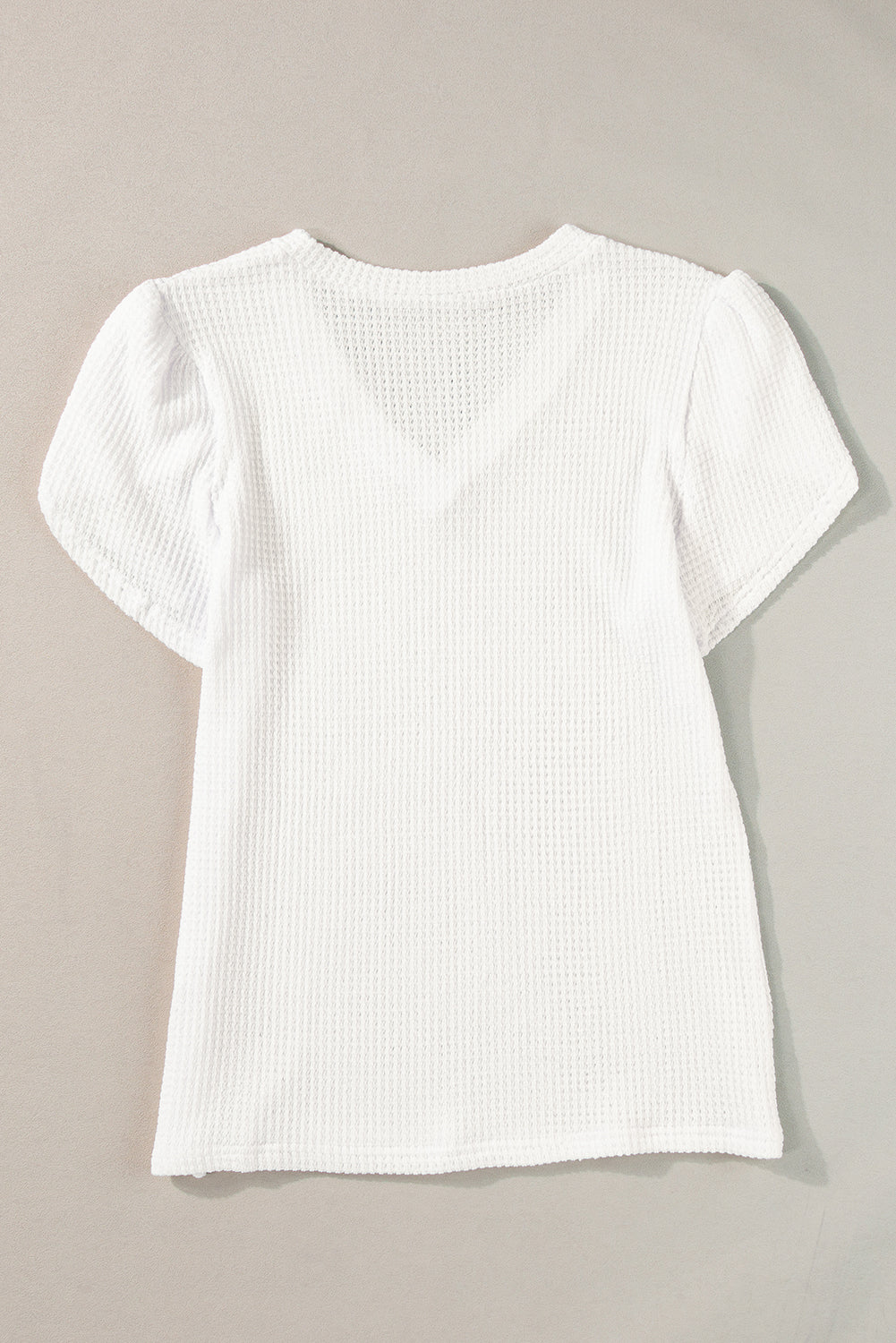 Camel Tulip Sleeve Waffle Knit V Neck T-Shirt