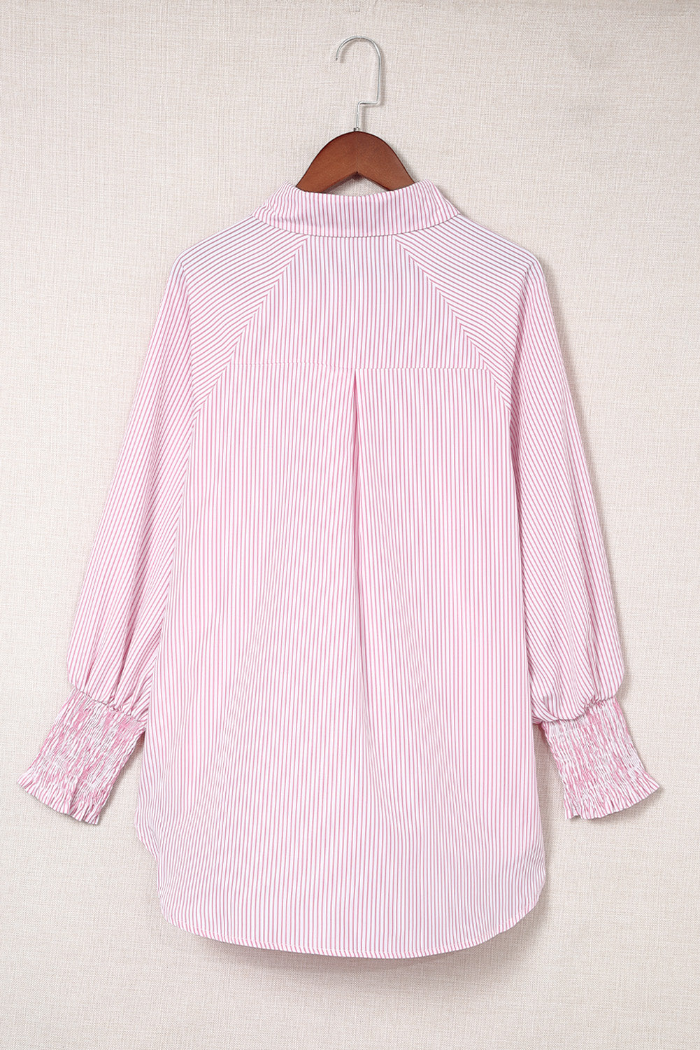 Light Blue Casual Striped Shirred Cuffs Shirt