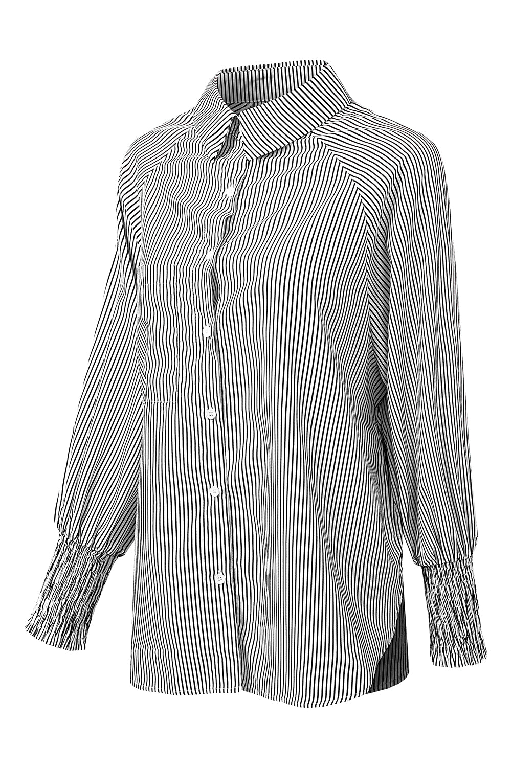 Light Blue Casual Striped Shirred Cuffs Shirt