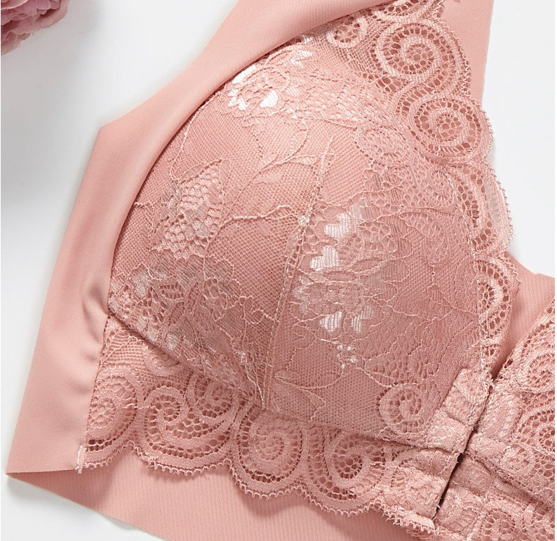 Comfortable Plus Size Backless Bra Lace Push Up Front Closure Bra