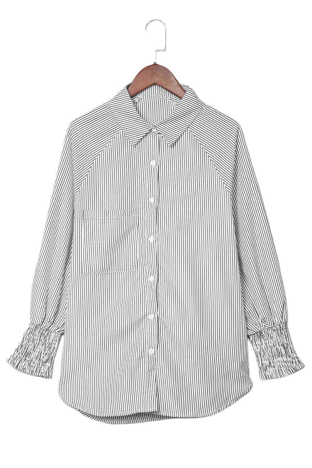 Light Blue Casual Striped Shirred Cuffs Shirt