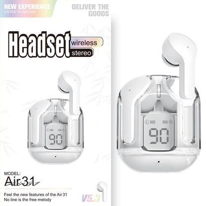 Mini Transparent Wireless Bluetooth Headset Digital Display ENC Noise Reduction True Wireless Sports Music