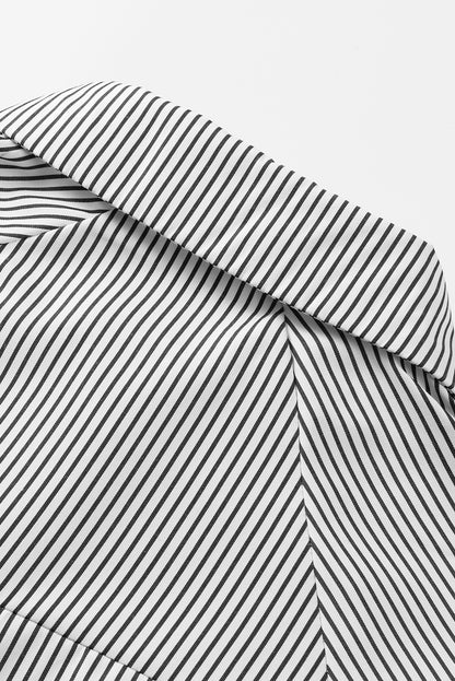 Light Blue Casual Striped Shirred Cuffs Shirt