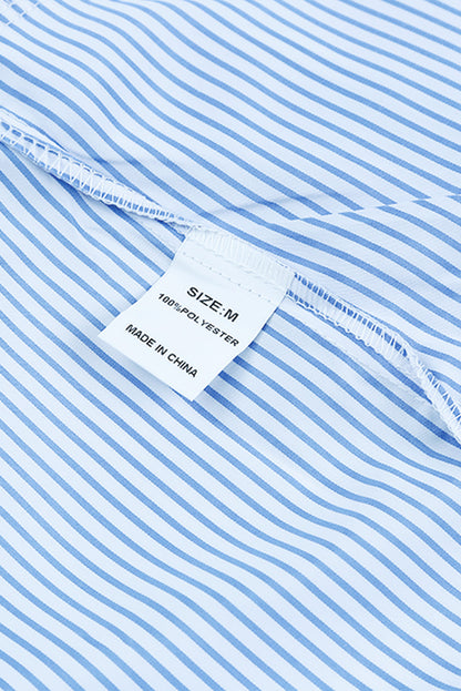 Light Blue Casual Striped Shirred Cuffs Shirt