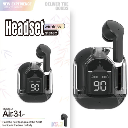 Mini Transparent Wireless Bluetooth Headset Digital Display ENC Noise Reduction True Wireless Sports Music