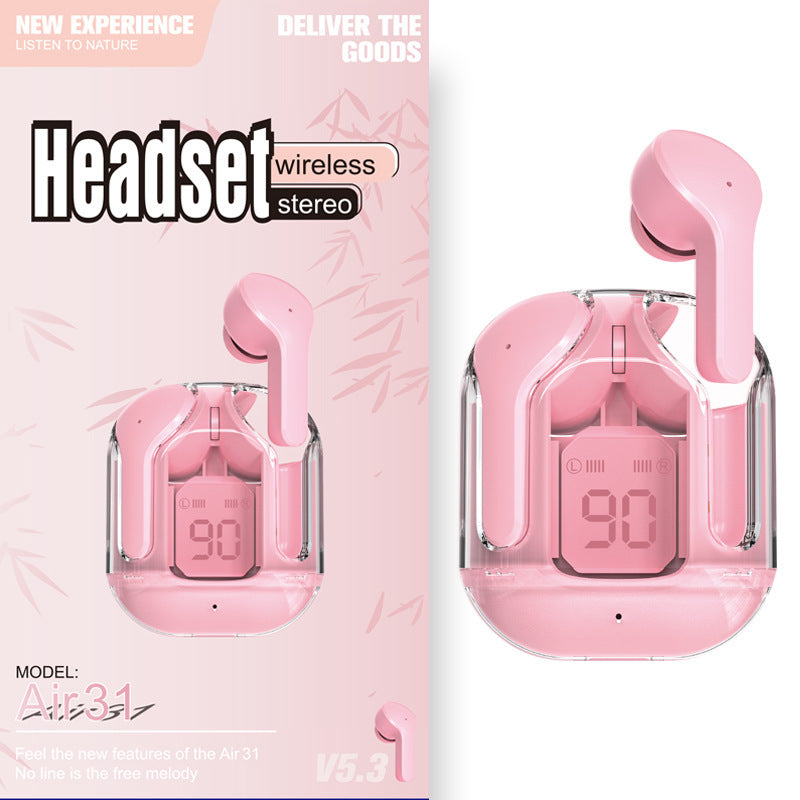 Mini Transparent Wireless Bluetooth Headset Digital Display ENC Noise Reduction True Wireless Sports Music