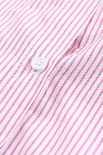 Light Blue Casual Striped Shirred Cuffs Shirt