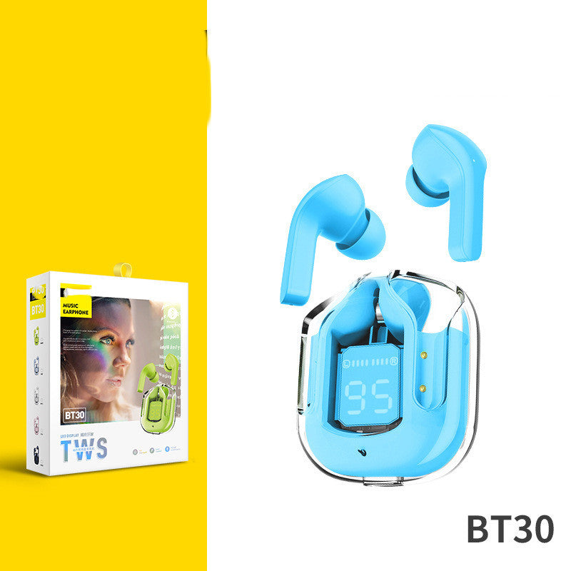 Mini Transparent Wireless Bluetooth Headset Digital Display ENC Noise Reduction True Wireless Sports Music