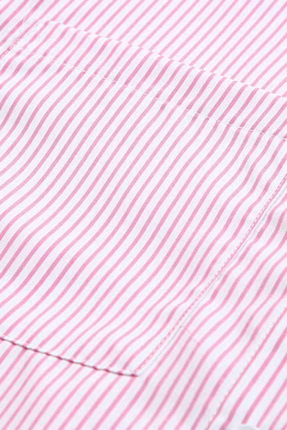 Light Blue Casual Striped Shirred Cuffs Shirt