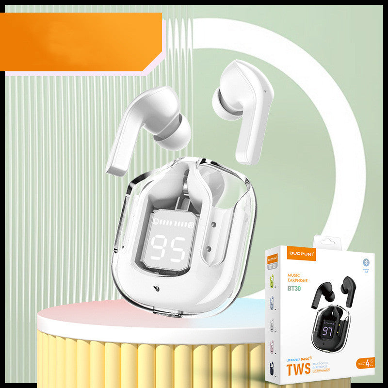 Mini Transparent Wireless Bluetooth Headset Digital Display ENC Noise Reduction True Wireless Sports Music