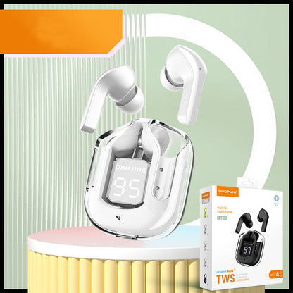 Mini Transparent Wireless Bluetooth Headset Digital Display ENC Noise Reduction True Wireless Sports Music